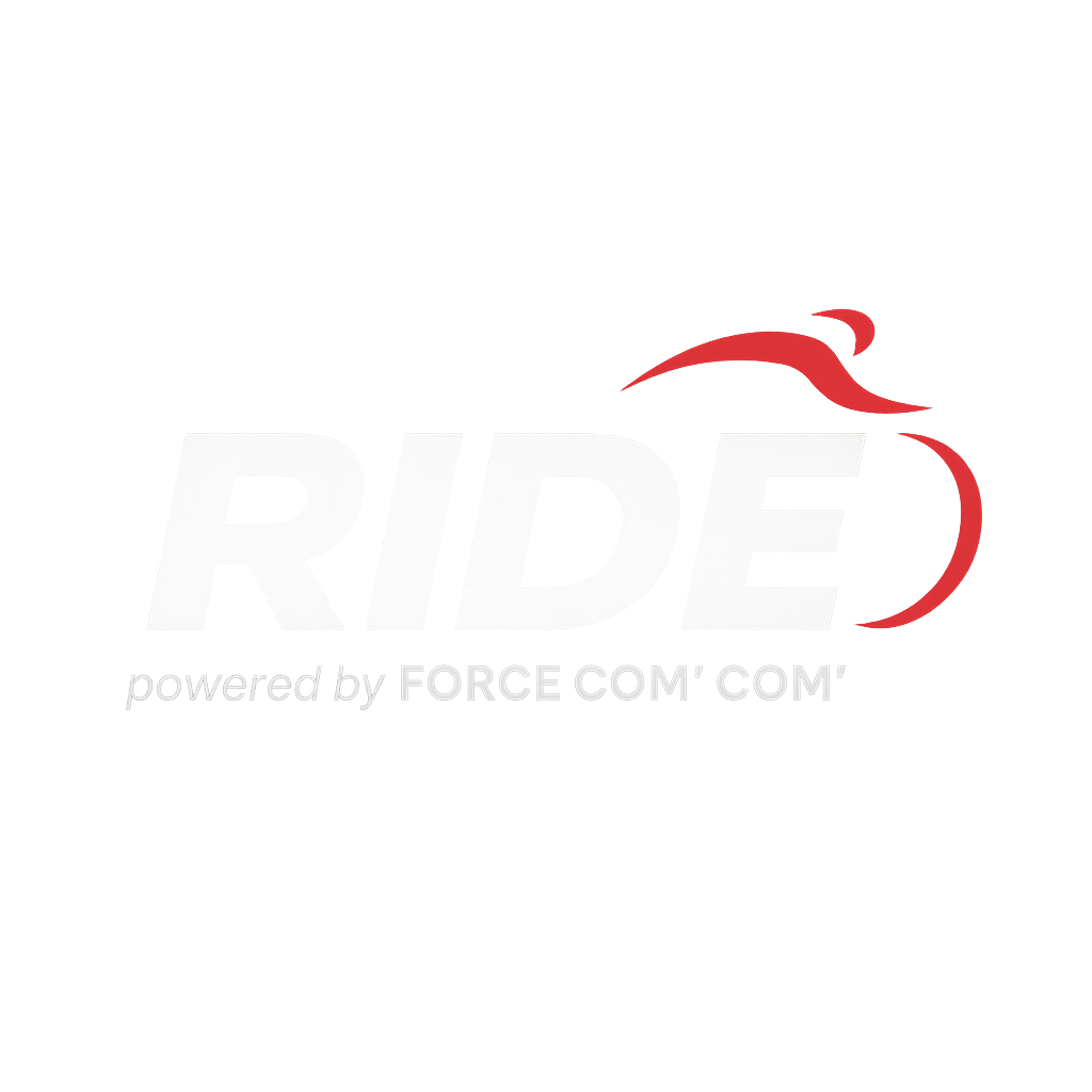 LOGO RIDE powered by FORCE COM' COM' transparent blanc